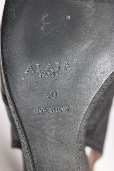 Alaia Womens Black Textured Bow Front Peep Toe Slingback Wedge Shoes Size 10