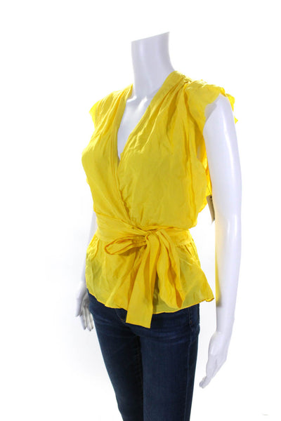 Joie Womens Ashlene Sleeveless Raw Hem Wrap Top Blouse Empire Yellow Size XS