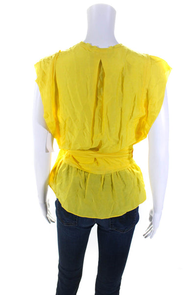 Joie Womens Ashlene Sleeveless Raw Hem Wrap Top Blouse Empire Yellow Size XS