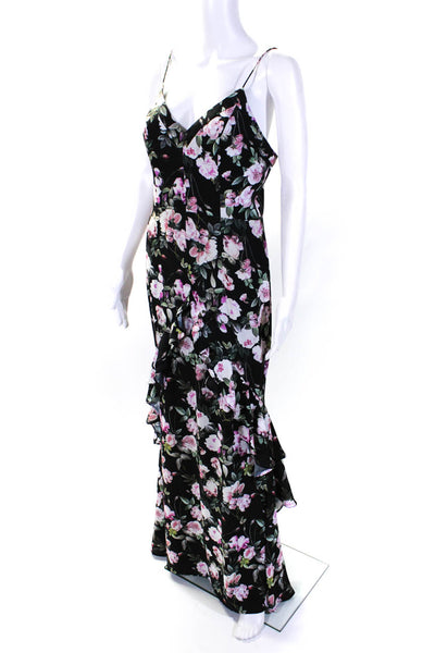 Jarlo Women's V-Neck Spaghetti Straps Ruffle Floral Maxi Dress Size S