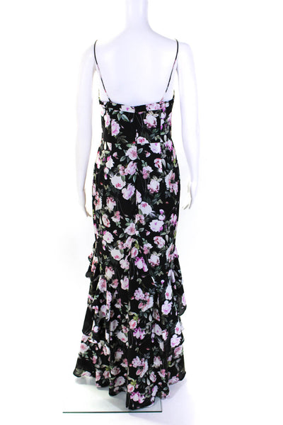 Jarlo Women's V-Neck Spaghetti Straps Ruffle Floral Maxi Dress Size S