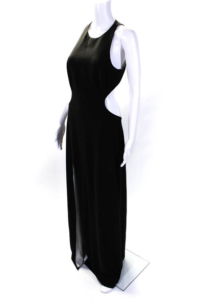 Halston Women's high Neck Sleeveless Cut-Out Slit Hem Maxi Dress Black Size 8