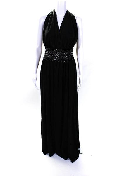 Marc Bouwer Women's V-Neck Sleeveless Beaded Waist Flare Maxi Dress Black Size 8