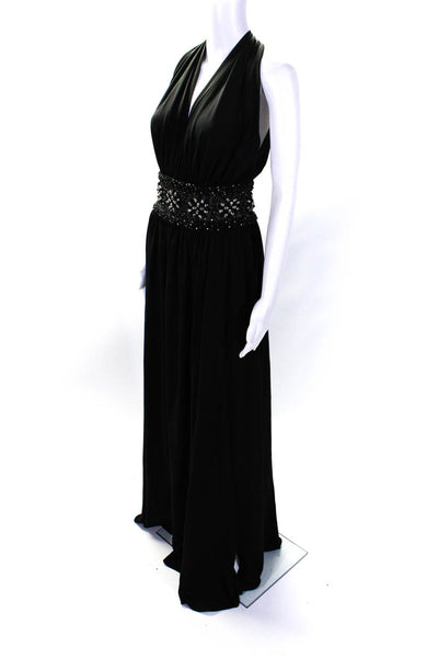 Marc Bouwer Women's V-Neck Sleeveless Beaded Waist Flare Maxi Dress Black Size 8