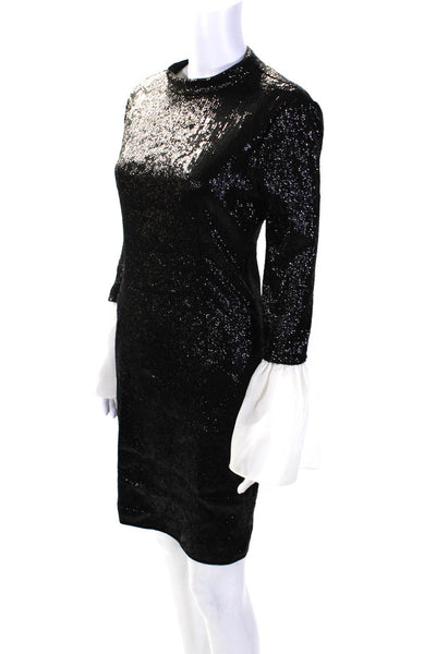 Rachel Zoe Women's Round Neck Bell Sleeves Sequin Mini Dress Black Size 8