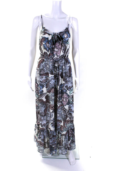 1. State Womens Floral Spaghetti Strap Maxi Tank Dress White Blue Purple Size M