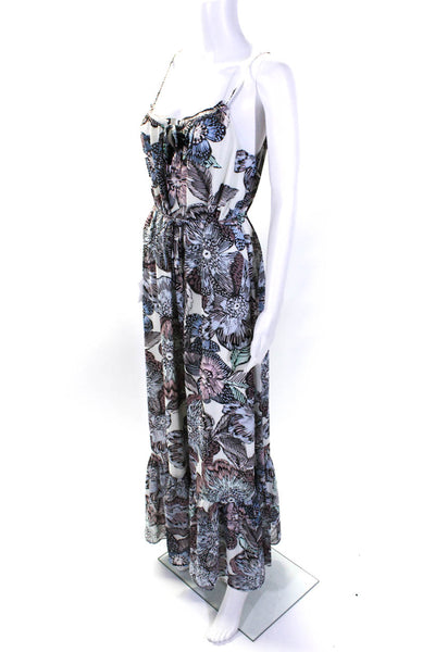 1. State Womens Floral Spaghetti Strap Maxi Tank Dress White Blue Purple Size M