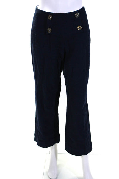 Purificacion Garcia Womens Buttoned Textured Straight Pants Navy Blue Size 36