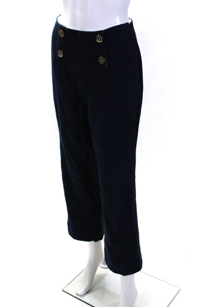 Purificacion Garcia Womens Buttoned Textured Straight Pants Navy Blue Size 36