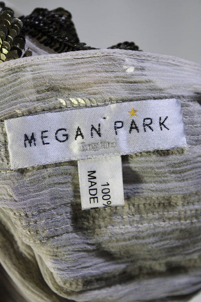 Megan Park Escada Womens 100% Silk Sequined Scarves Beige Gold Tone Blue Lot 2