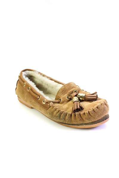 Tory Burch Womens Suede Leather Tassel Lined Moccasin Flats Brown Size 7