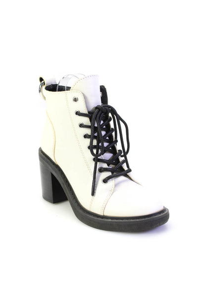 Dolce Vita Womens Leather Block Heel Lace Up Ankle Boots White Size 6.5