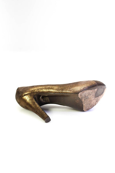 Fendi Womens Block Heel Metallic Peep Toe Pumps Brown Suede Size 37.5