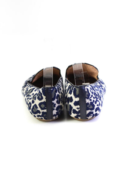 J Crew Womens Leopard Print Woven Leather Slip On Loafers Blue White Size 8.5