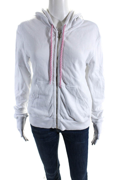 Sundry Womens Long Sleeves Full Zipper Hooded Sweatshirt White Cotton Size 1
