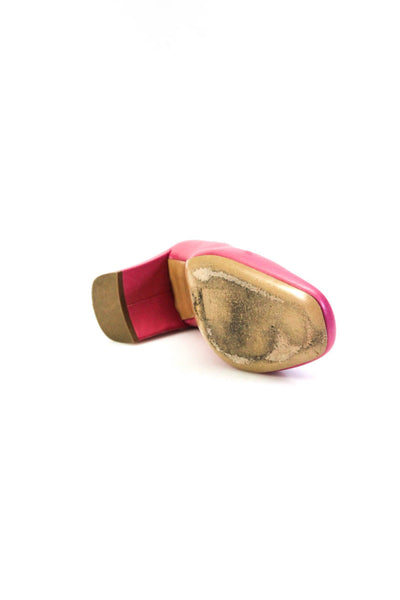 Mansur Gavriel Women's Round Toe Block Heels Leather Slip-On Pumps Pink Size 6.5
