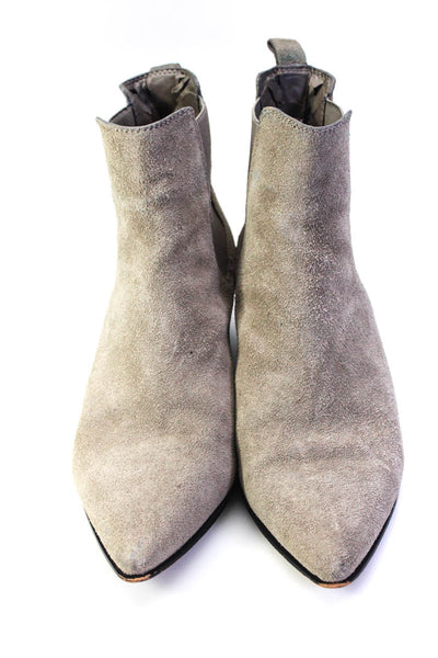 DKNY Womens Suede Elastic Pointed Toe Block Heels Ankle Boots Beige Size 9
