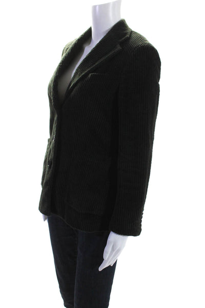 Suistudio Womens Cotton Corduroy V-Neck Button Up Blazer Jacket Green Size 4-6