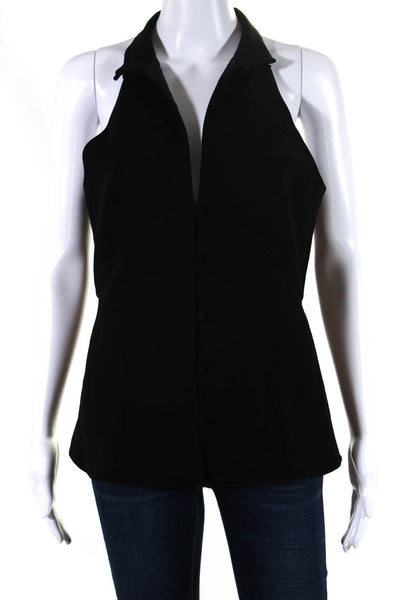 Cinq A Sept Womens High Key Hole Neck Button Down Tank Top Black Size Medium