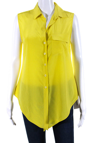 Habit Womens Silk Button Down Collared Tank Top Yellow Size Small