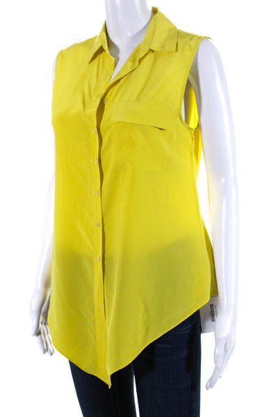 Habit Womens Silk Button Down Collared Tank Top Yellow Size Small