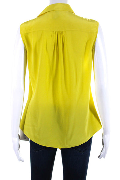 Habit Womens Silk Button Down Collared Tank Top Yellow Size Small