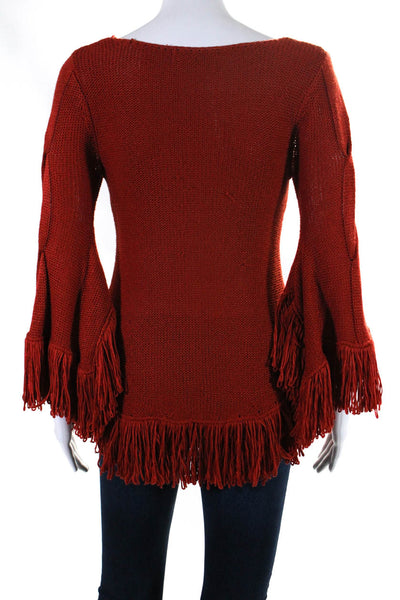 Towne Womens Cable Knit Fringe Trim Pullover Sweater Red Size Small