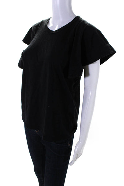 A.L.C. Womens Cotton Jersey Knit Curved Batwing Short Sleeve Shirt Black Size M