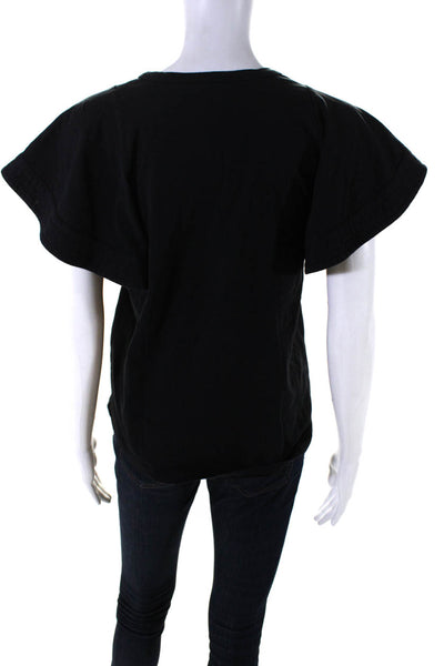 A.L.C. Womens Cotton Jersey Knit Curved Batwing Short Sleeve Shirt Black Size M