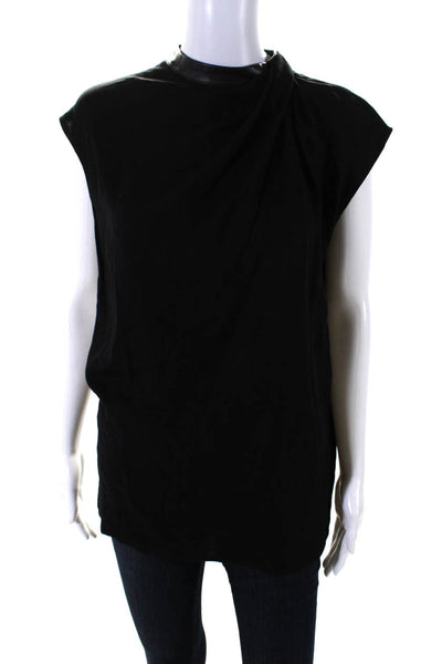 Helmut Lang Womens Ruched Mock Neck Sleeveless Tank Blouse Top Black Size S