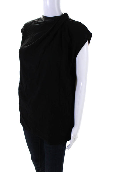 Helmut Lang Womens Ruched Mock Neck Sleeveless Tank Blouse Top Black Size S