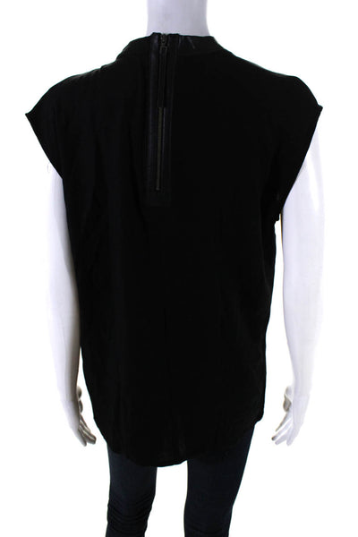 Helmut Lang Womens Ruched Mock Neck Sleeveless Tank Blouse Top Black Size S