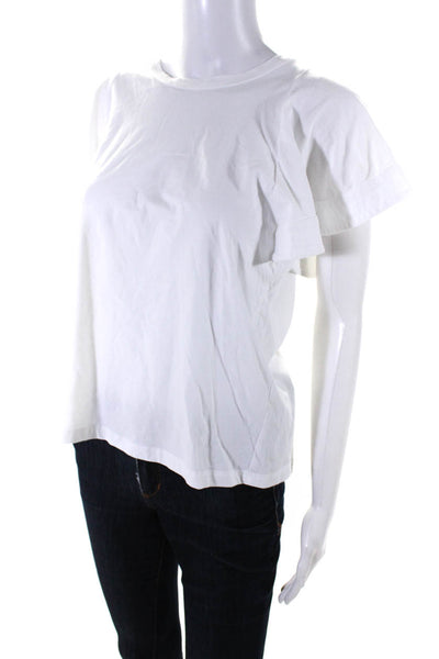 A.L.C. Womens Cotton Jersey Knit Curved Batwing Short Sleeve Shirt White Size M