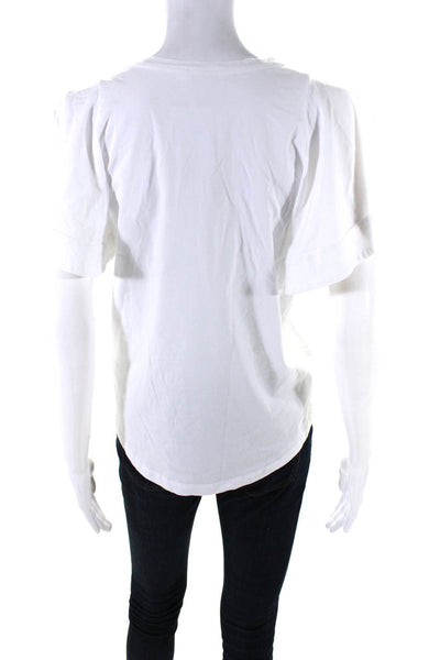 A.L.C. Womens Cotton Jersey Knit Curved Batwing Short Sleeve Shirt White Size M