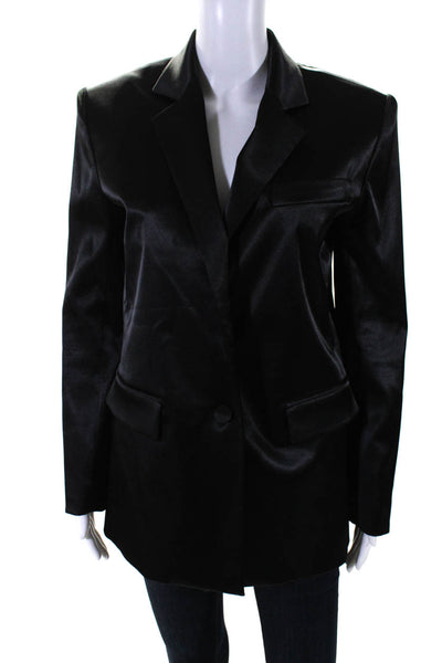Frame Womens Single Button Notched Lapel Satin Blazer Jacket Black Size XS