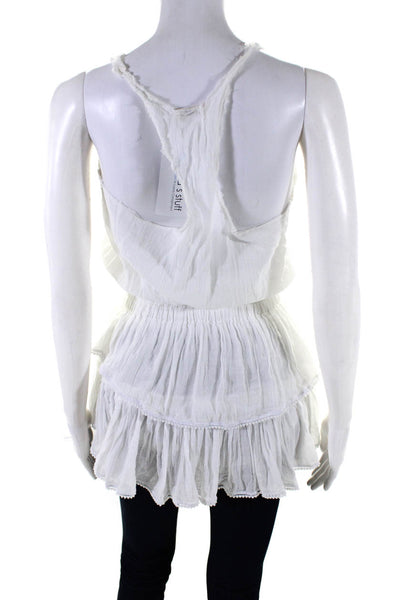 Love Shack Fancy Womens Cotton Scoop Neck Ruffle Blouse White Size 0