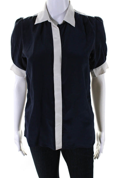 MiH Womens Silk Short Sleeve Button Down Blouse Navy Size XS