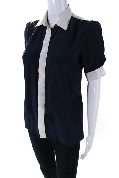 MiH Womens Silk Short Sleeve Button Down Blouse Navy Size XS