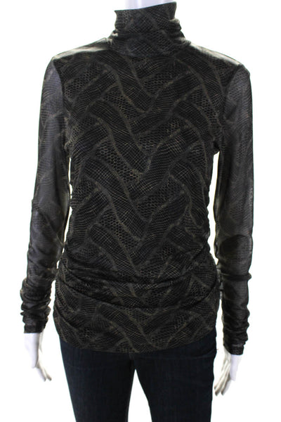 Cinq à Sept Womens Long Sleeve Mesh Abstract Print Turtleneck Top Black Size M