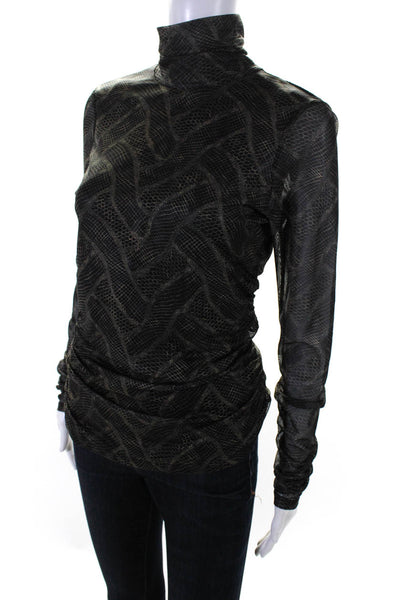 Cinq à Sept Womens Long Sleeve Mesh Abstract Print Turtleneck Top Black Size M