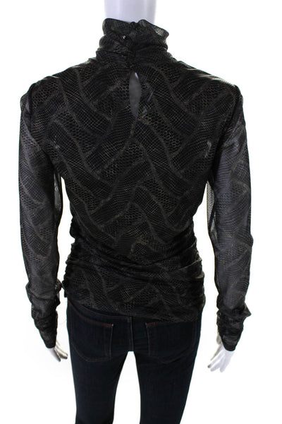 Cinq à Sept Womens Long Sleeve Mesh Abstract Print Turtleneck Top Black Size M