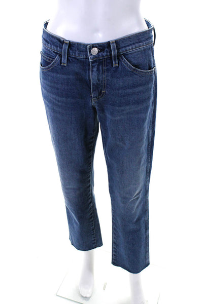 AMO Womens Cotton Mid Rise Straight Leg Raw Hem Jeans Blue Size 27