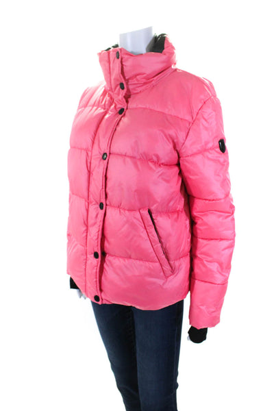 NOIZE Women's Collared Long Sleeves Full Zip Puffer Coat Pink Size S