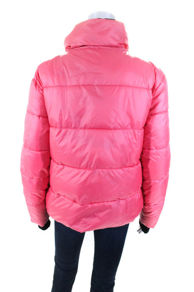 NOIZE Women's Collared Long Sleeves Full Zip Puffer Coat Pink Size S