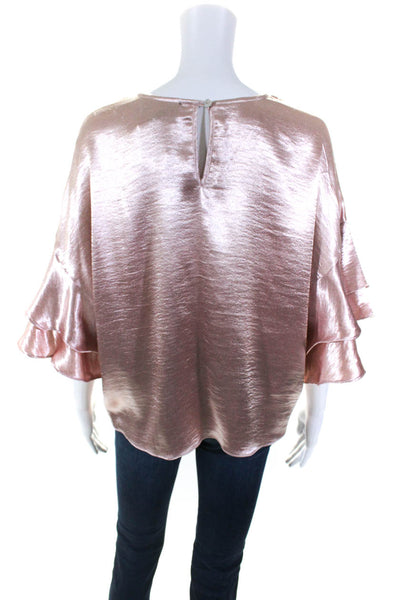 Sunday In Brooklyn Women's Round Neck Ruffle Short Sleeves Blouse Pink Size M