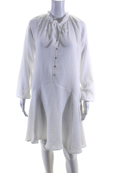 Saks Fifth Avenue Women's Round Neck Long Sleeves Flare Mini Dress White Size S