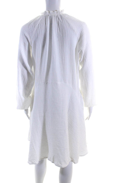 Saks Fifth Avenue Women's Round Neck Long Sleeves Flare Mini Dress White Size S