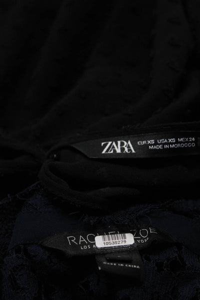 Zara Rachel Zoe Womens Semi Sheer Long Sleeve Blouse Top Black Size XS 2 Lot 2