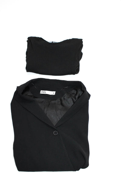 Zara Womens Stretch Ribbed Short Sleeve Maxi Dress Black Size S XS Lot 2