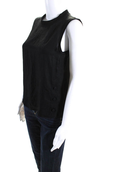 Rag & Bone Womens Round Neck Sleeveless Button Up Tank Top Black Size XS